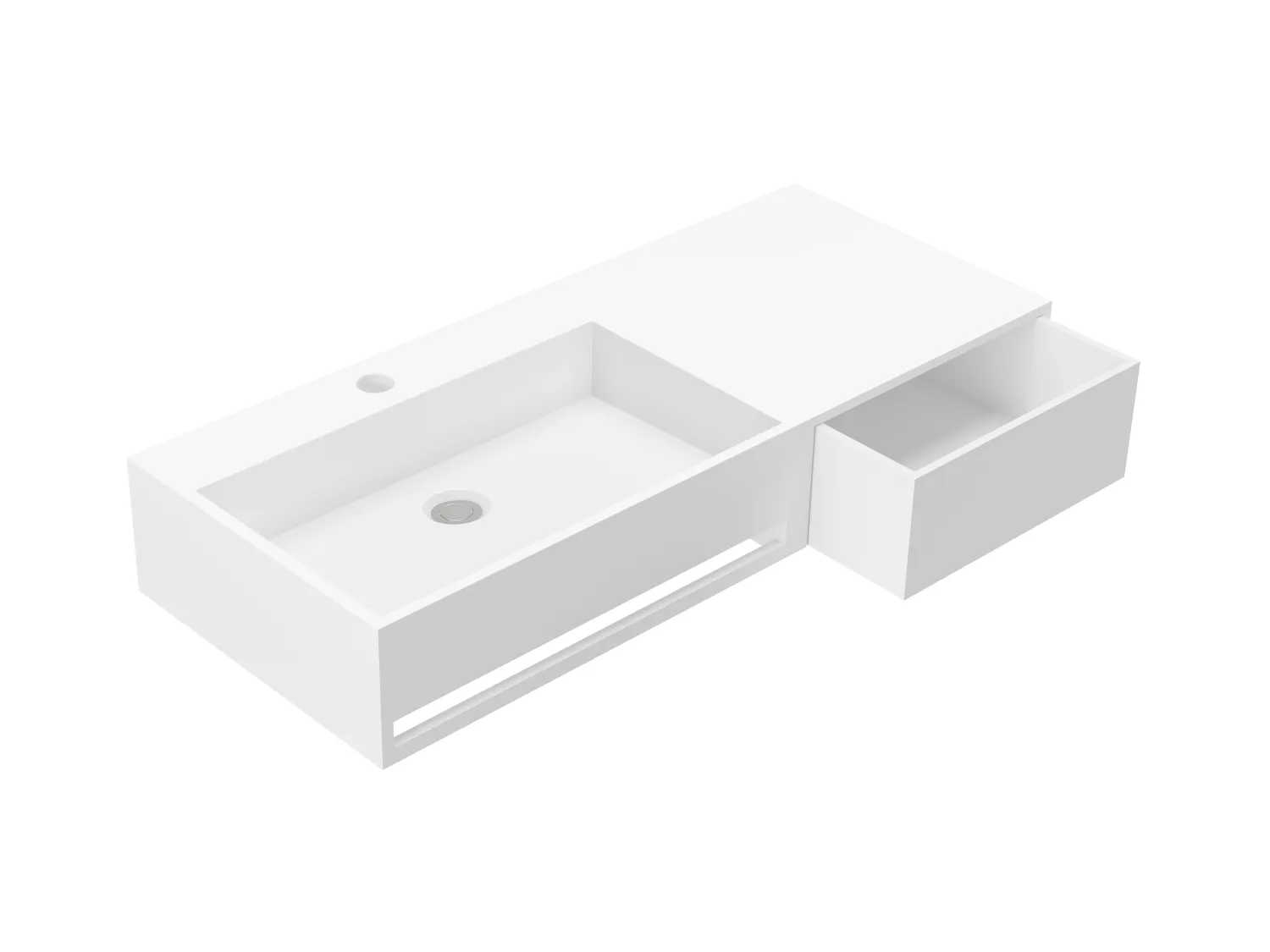 Ripiano lavabo sospeso in Solid Surface con portasciugamani L90 x l40 x H17 cm Bianco - GANDAKI