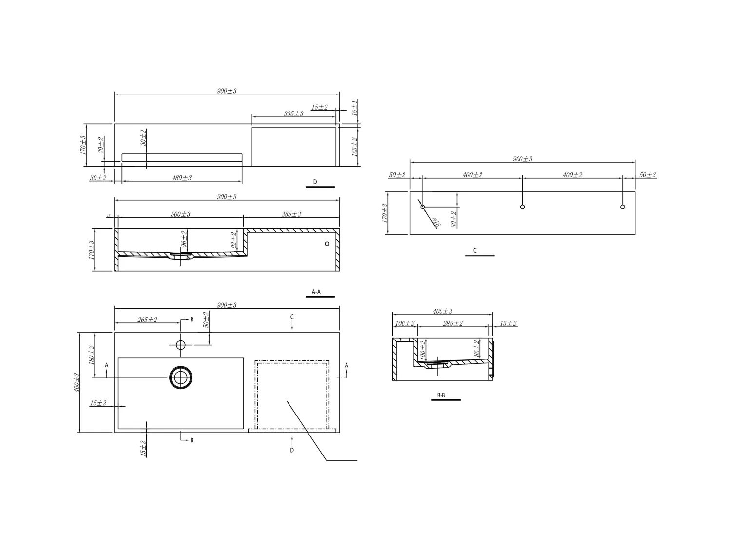 Ripiano lavabo sospeso in Solid Surface con portasciugamani L90 x l40 x H17 cm Bianco - GANDAKI