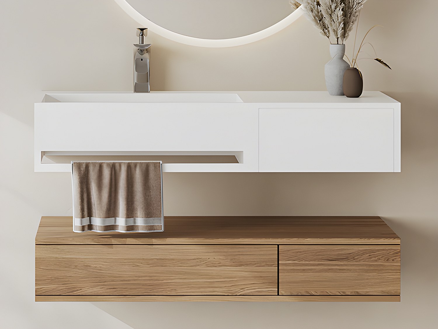 Waschtischplatte mit Handtuchhalter - 90 x 40 x 17 cm - Weiß - GANDAKI günstig online kaufen