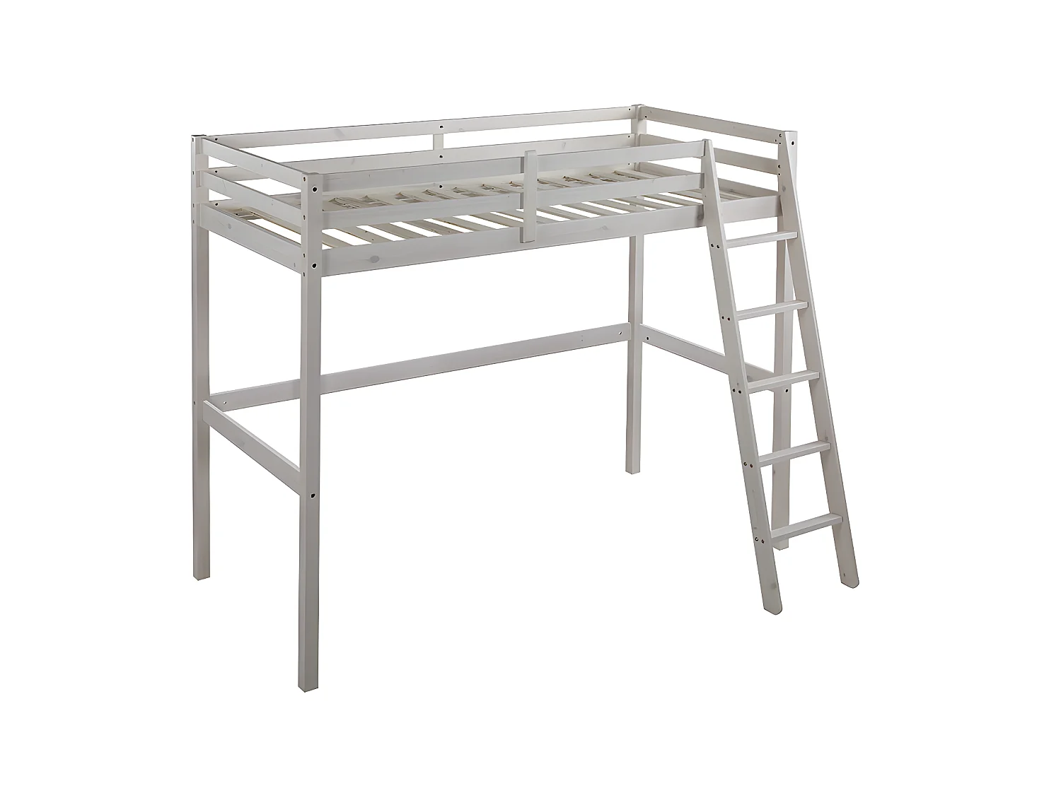 Cama mezzanine 90x190 cm em pinho maciço esbranquiçado + Colchão - GEDEON