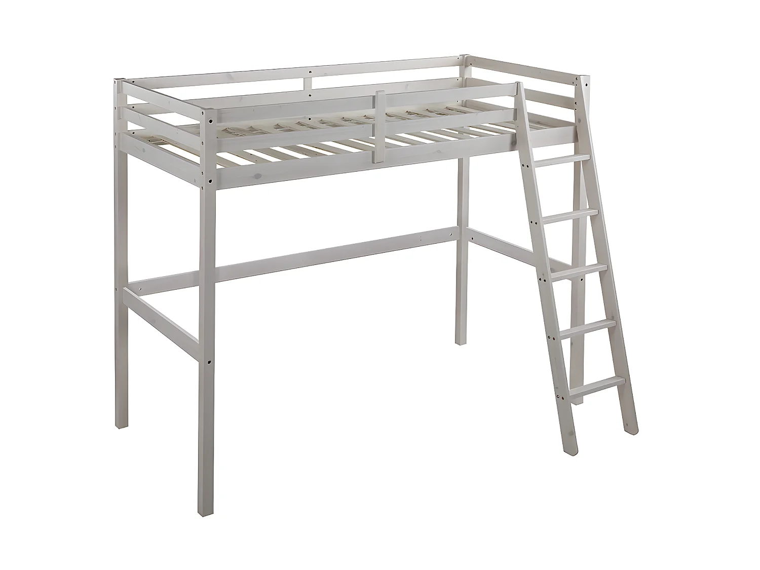 Cama mezzanine 90x190 cm em pinho maciço esbranquiçado + Colchão - GEDEON