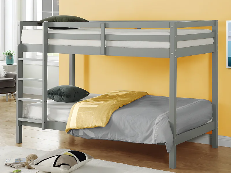 Etagenbett mit Matratzen - 2x 90 x 190 cm - Kiefer massiv - Grau - ANICET II