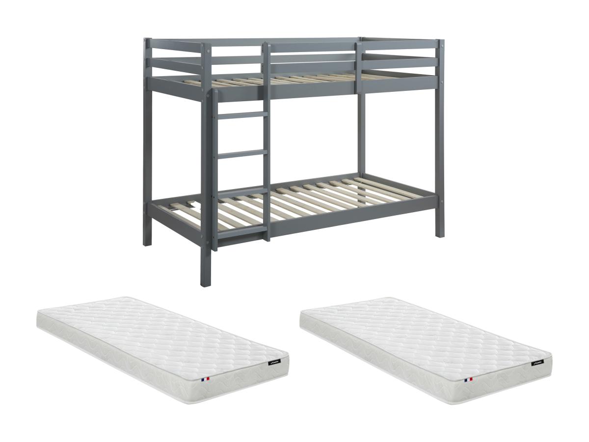 Etagenbett mit Matratzen - 2x 90 x 190 cm - Kiefer massiv - Grau - ANICET I günstig online kaufen