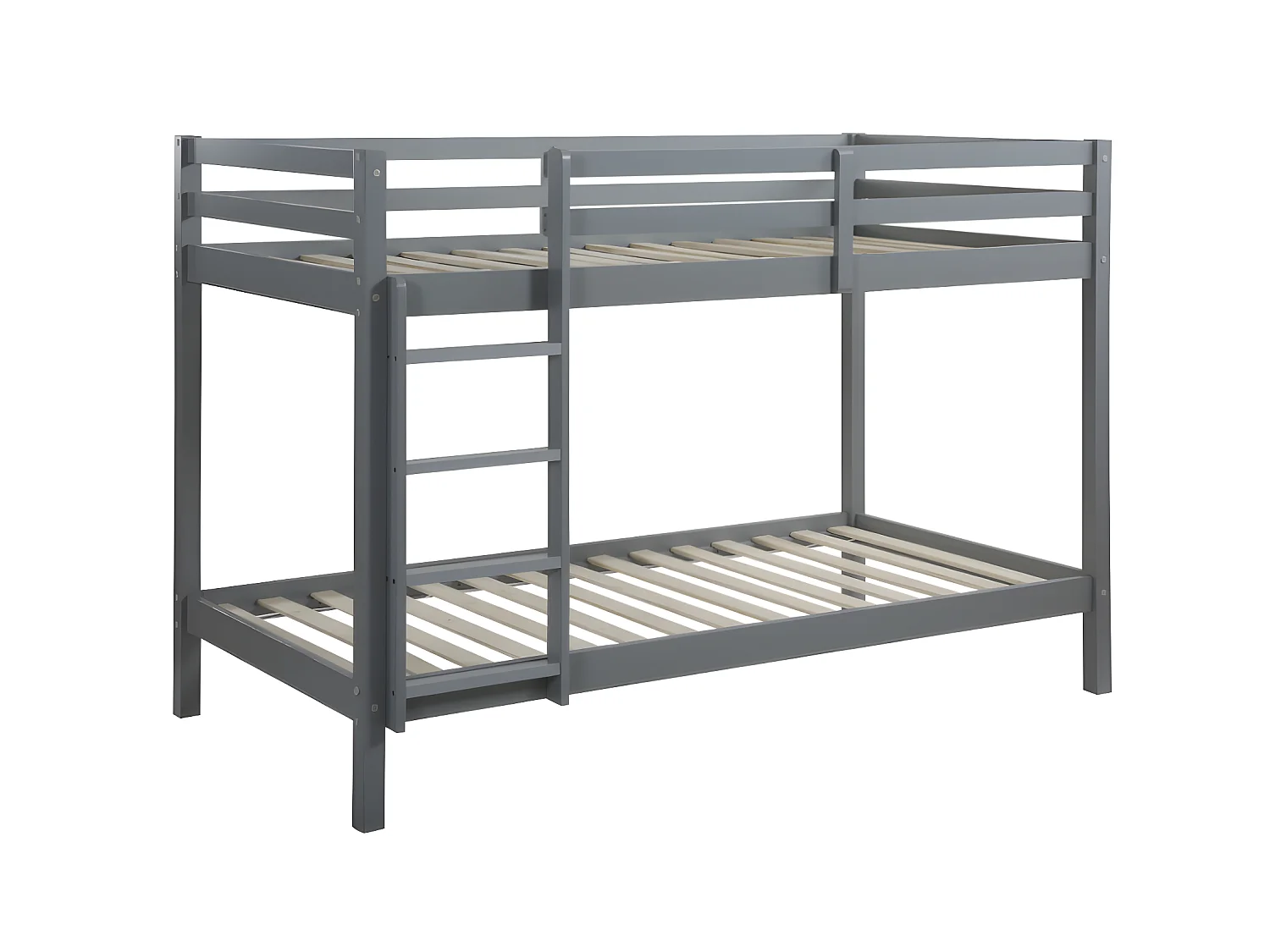 Litera ANICET II - 2 x 90 x 190 cm - Pino macizo - Gris + colchón