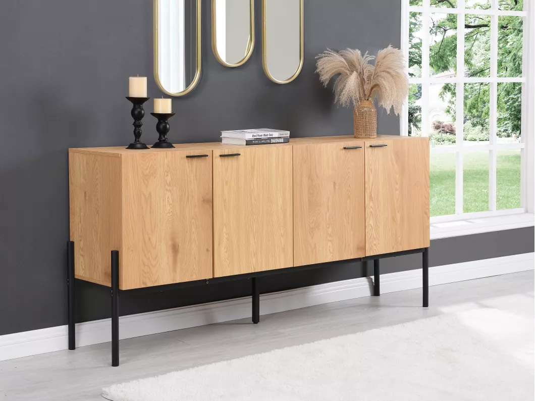 Kauf Unique Sideboard mit 4 Türen - Helle Holzfarben & Schwarz - MEMPHIS II