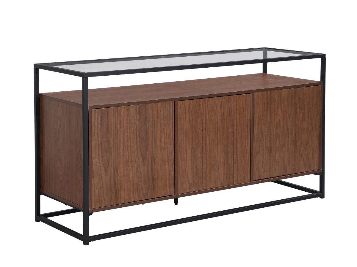 Sideboard mit 3 Türen aus MDF, Sicherheitsglas und Metall - Holzfarben dunk günstig online kaufen