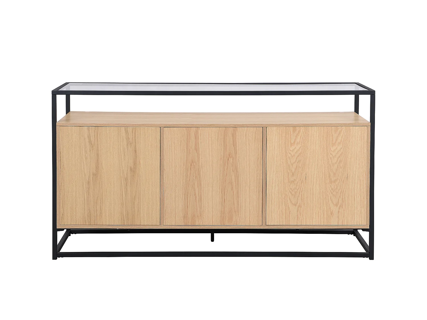 Dressoir met 3 deuren van MDF, gehard glas en metaal - Licht naturel - CAMATA