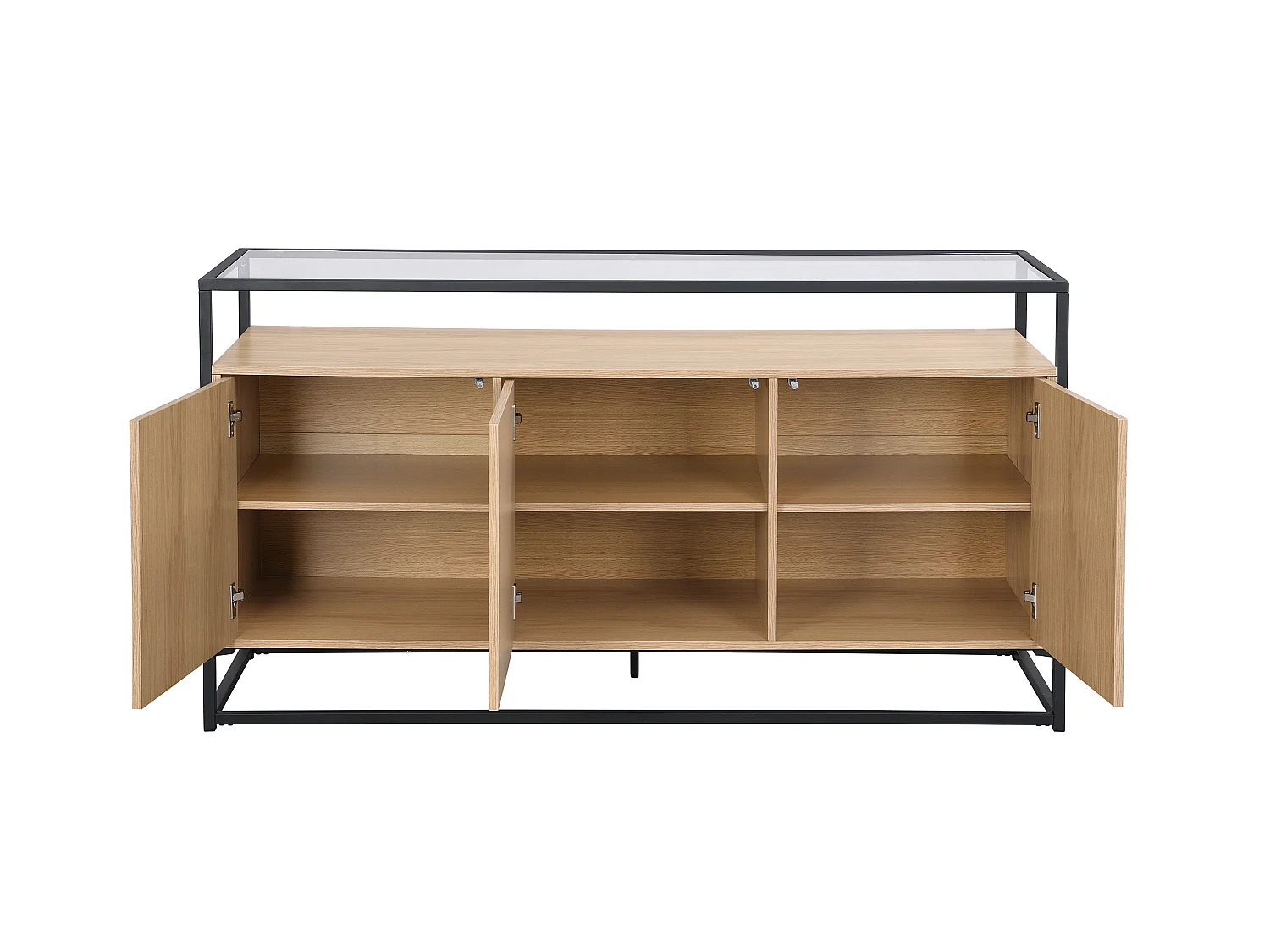 Dressoir met 3 deuren van MDF, gehard glas en metaal - Licht naturel - CAMATA