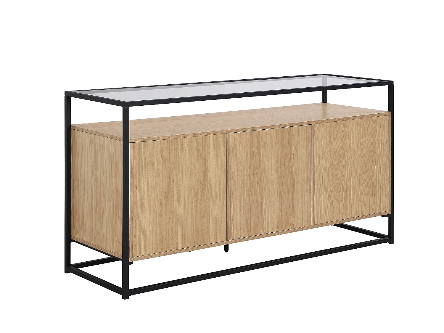 Dressoir met 3 deuren van MDF, gehard glas en metaal - Licht naturel - CAMATA
