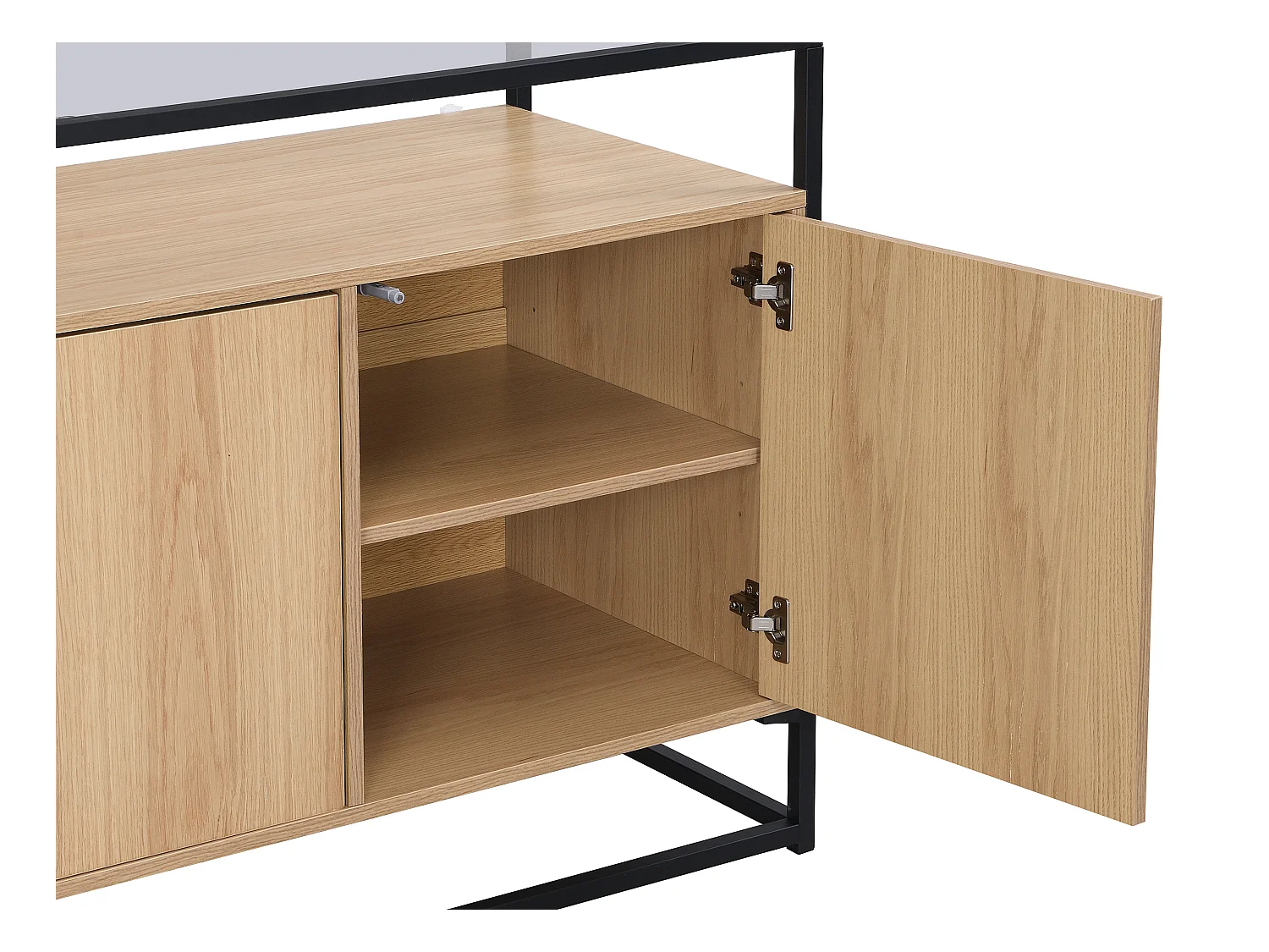 Dressoir met 3 deuren van MDF, gehard glas en metaal - Licht naturel - CAMATA