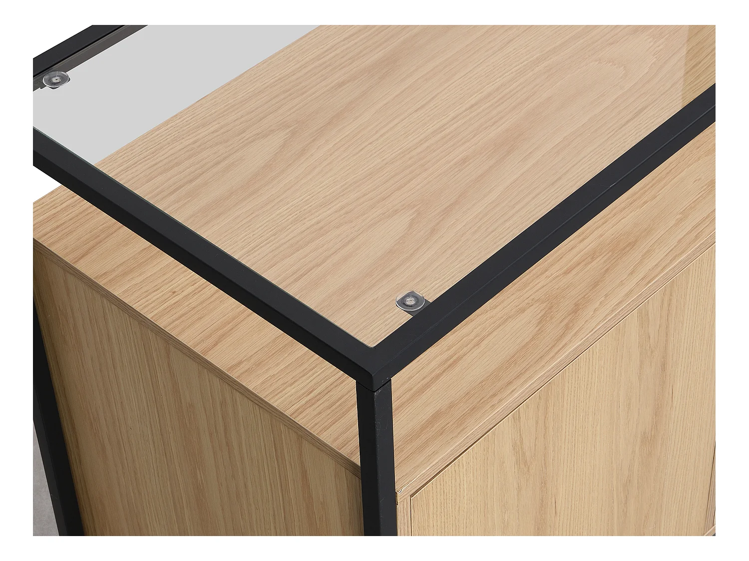 Dressoir met 3 deuren van MDF, gehard glas en metaal - Licht naturel - CAMATA