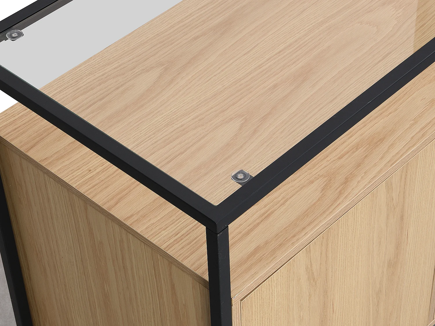 Dressoir met 3 deuren van MDF, gehard glas en metaal - Licht naturel - CAMATA