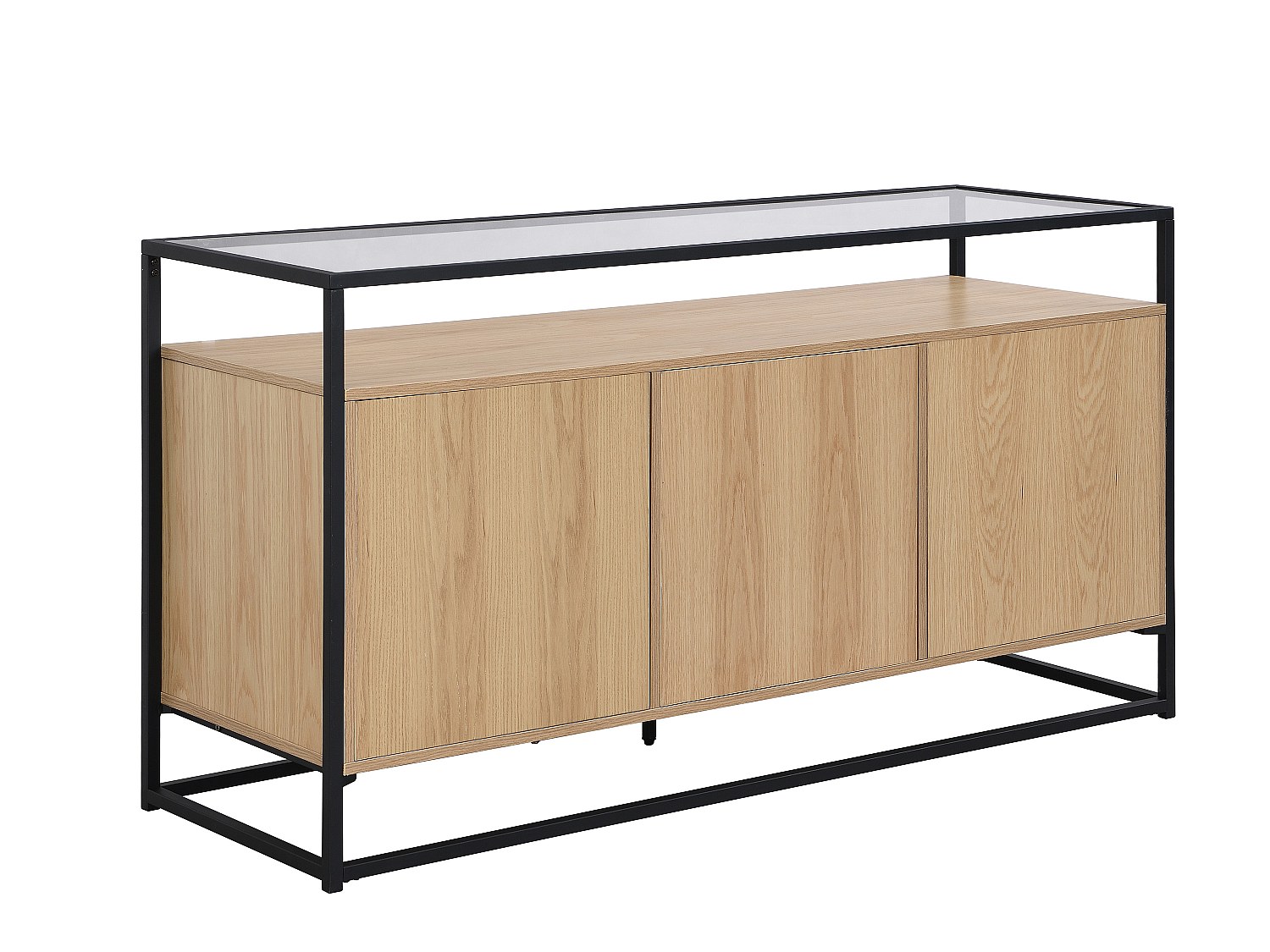 Sideboard mit 3 Türen - MDF, gehärtetes Glas & Metall - Hell - CAMATA günstig online kaufen