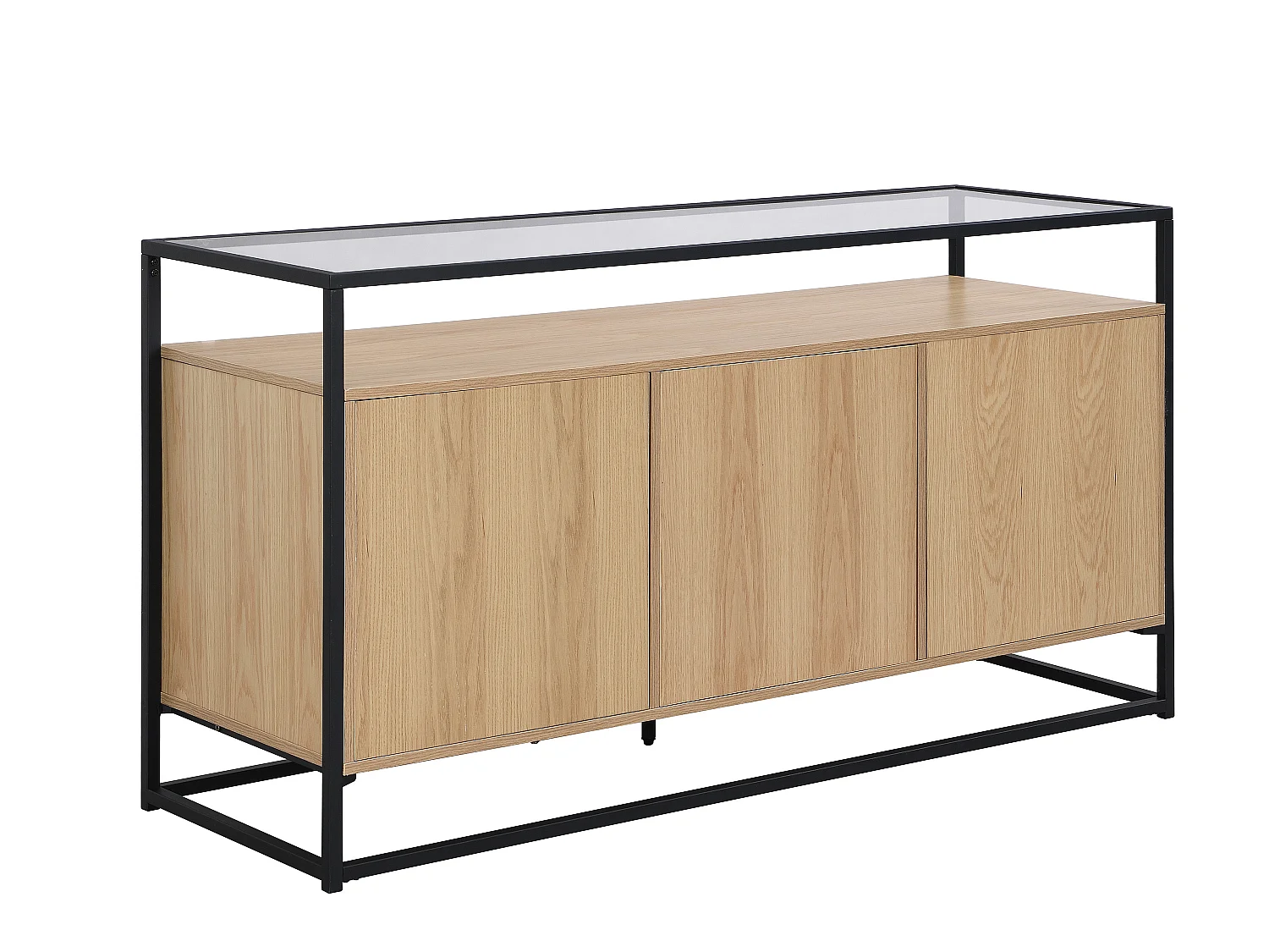 Dressoir met 3 deuren van MDF, gehard glas en metaal - Licht naturel - CAMATA