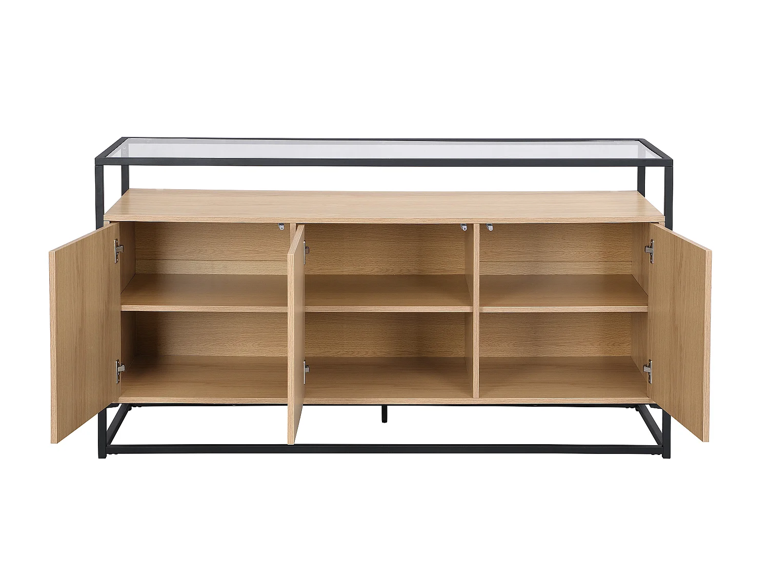 Dressoir met 3 deuren van MDF, gehard glas en metaal - Licht naturel - CAMATA