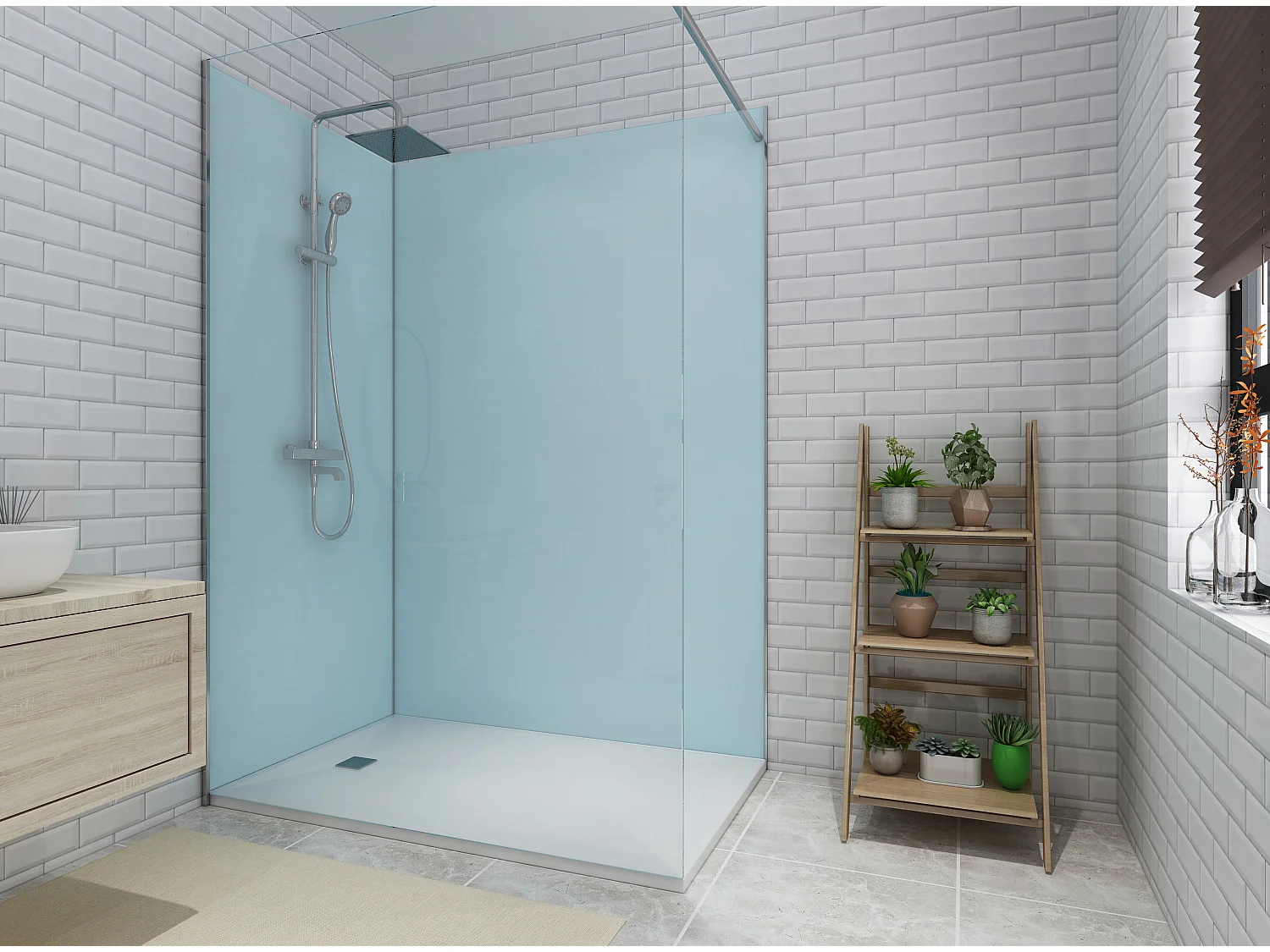 Lot de 2 panneaux muraux de douche bleu en aluminium avec profilés - L90 x L120 x H210 cm - ITZIAR