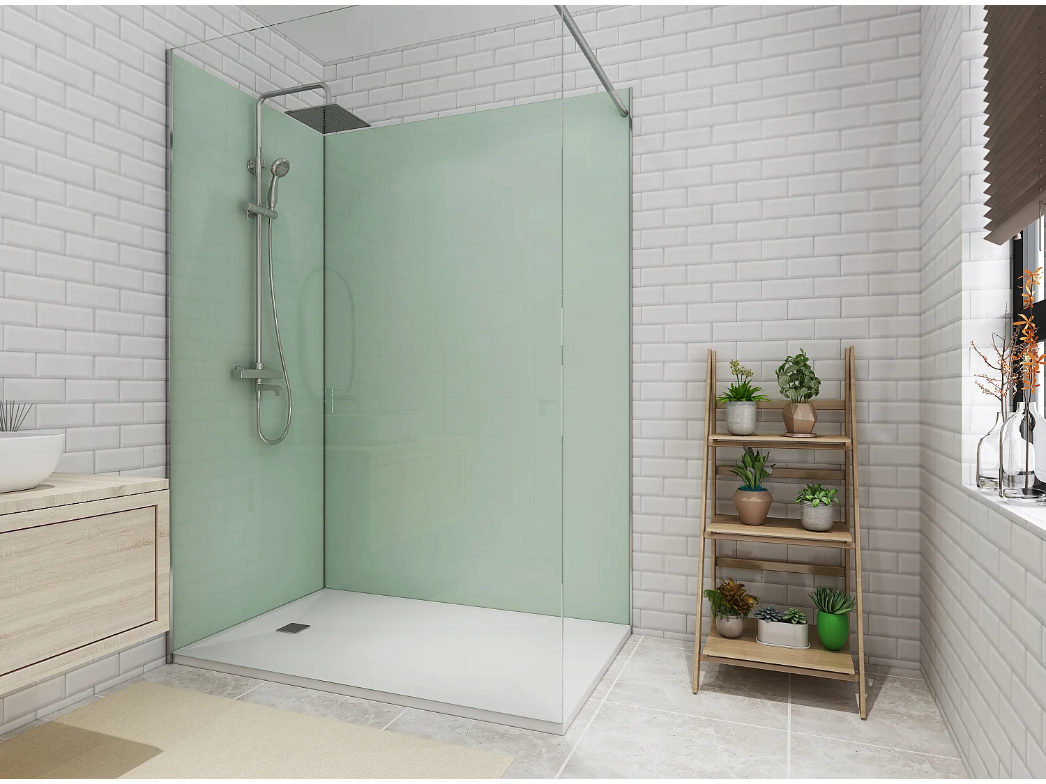 Lot de 2 panneaux muraux de douche vert clair en aluminium avec profilés - L90 x L120 x H210 cm - ITZIAR