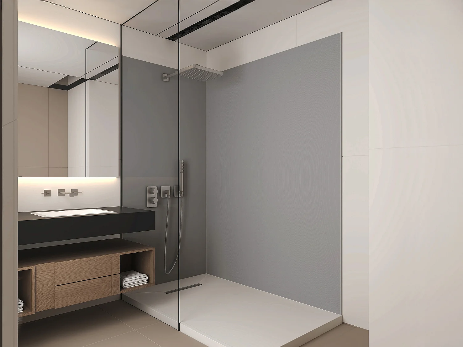 Lot de 2 panneaux muraux de douche gris en aluminium avec profilés - L90 x L120 x H210 cm - ITZIAR