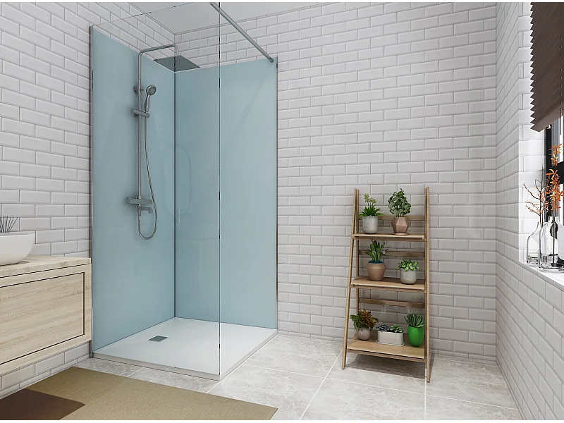 Lot de 2 panneaux muraux de douche bleu en aluminium avec profilés - 2 x L90 x H210 cm - ITZIAR