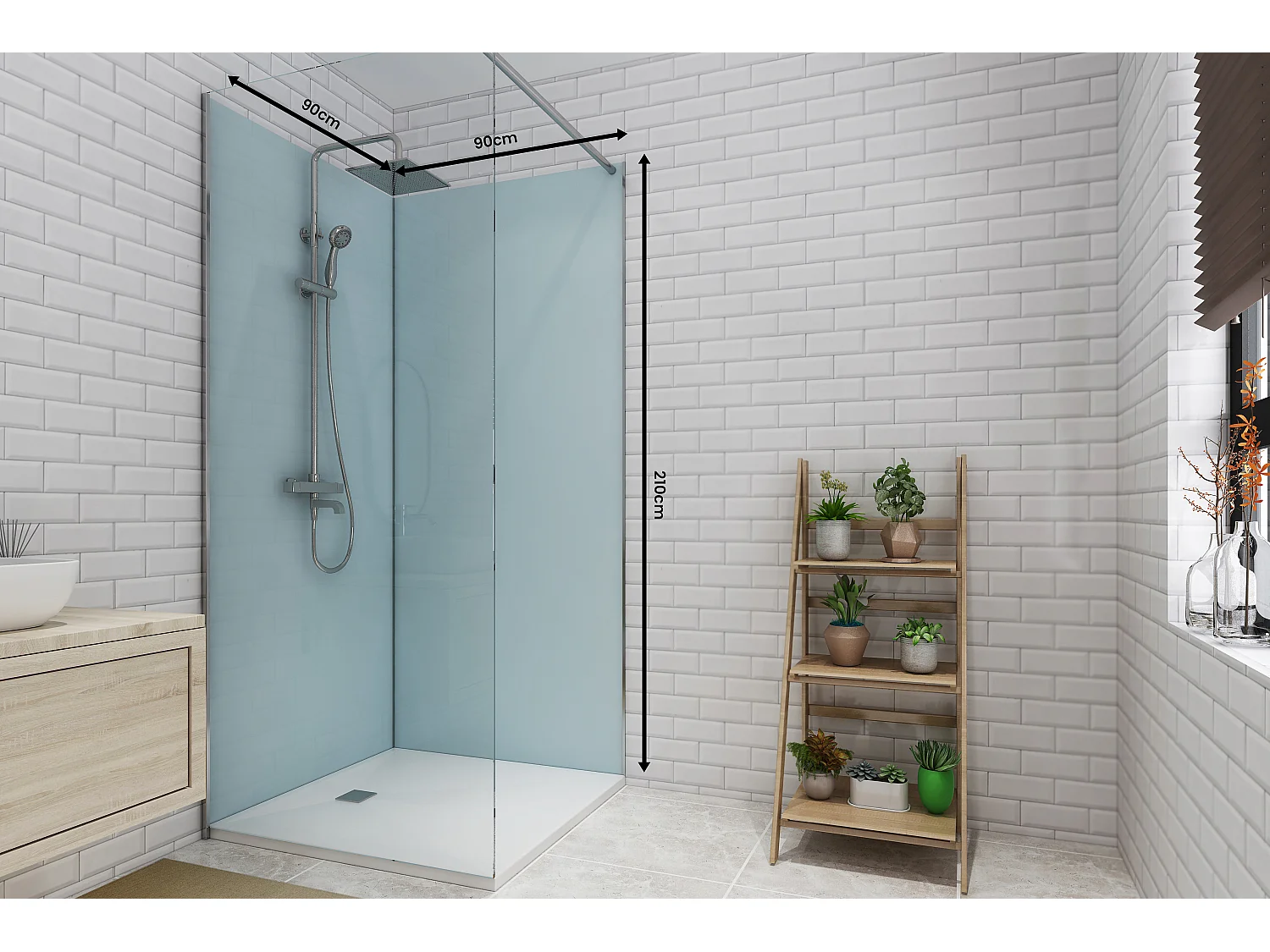 Lot de 2 panneaux muraux de douche bleu en aluminium avec profilés - 2 x L90 x H210 cm - ITZIAR