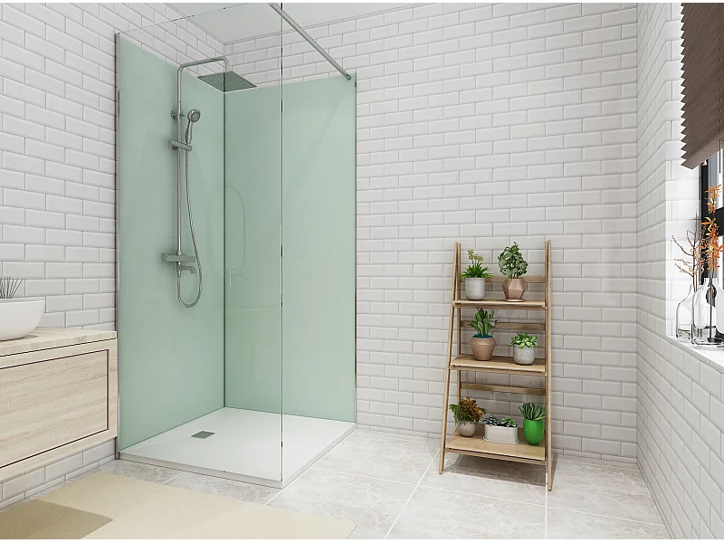 Lot de 2 panneaux muraux de douche vert clair en aluminium avec profilés - 2 x L90 x H210 cm - ITZIAR