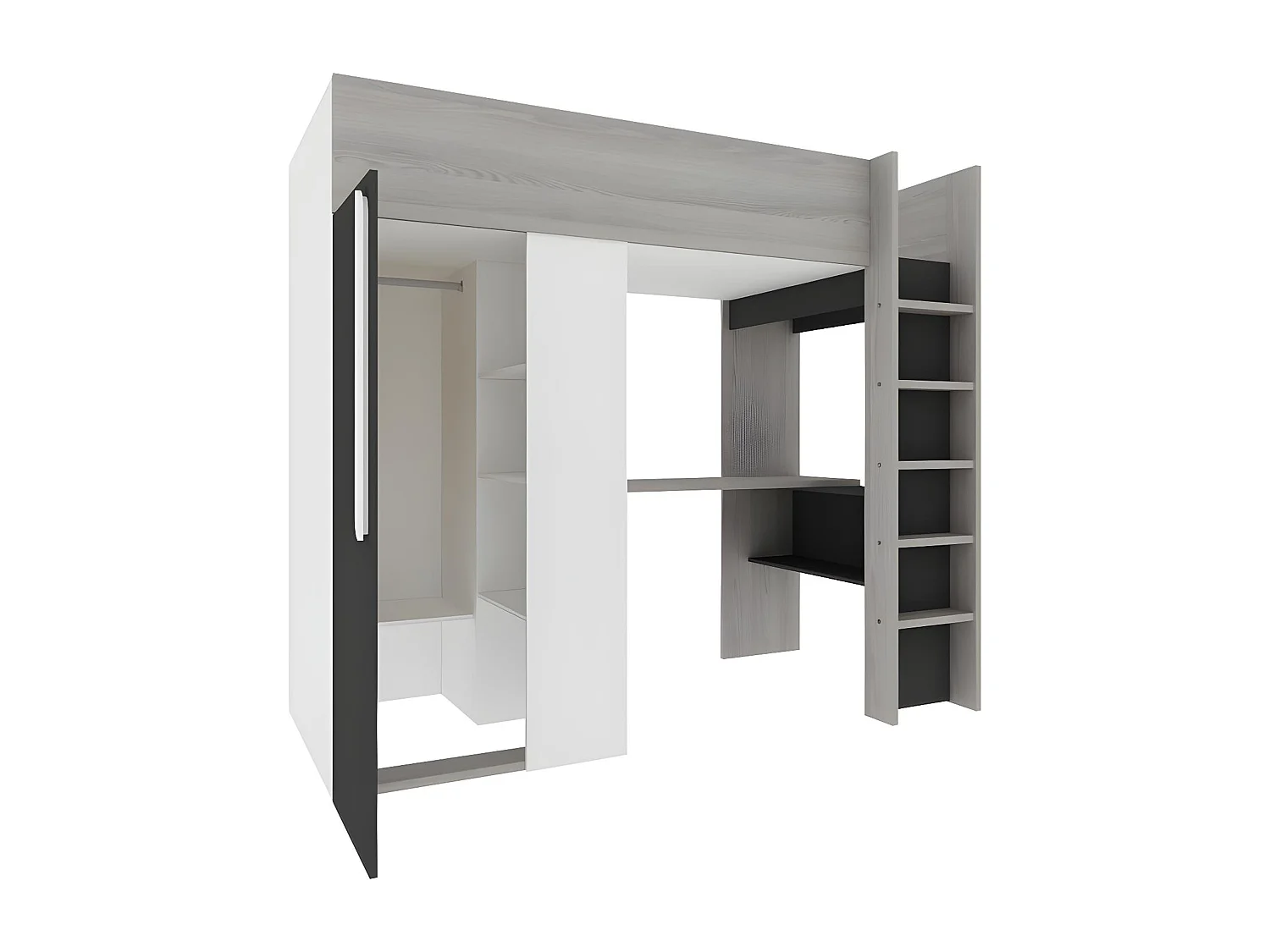 Łóżko z antresolą – 90 × 200 cm – z szafą i biurkiem – Antracytowy i biały - NICOLAS II