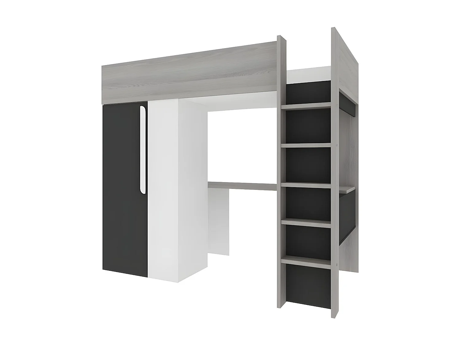 Lit mezzanine 90 x 200 cm avec armoire et bureau - Anthracite et blanc - NICOLAS II