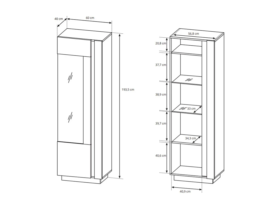 Aparador MURARI - 1 puerta - Con LEDs - Blanco brillante y roble