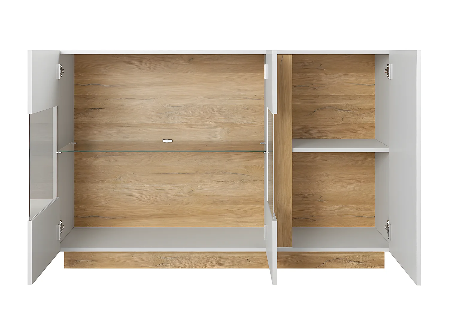 Sideboard MURARI - 3 Türen - Mit LEDs - Weiß Hochglanz & Eiche