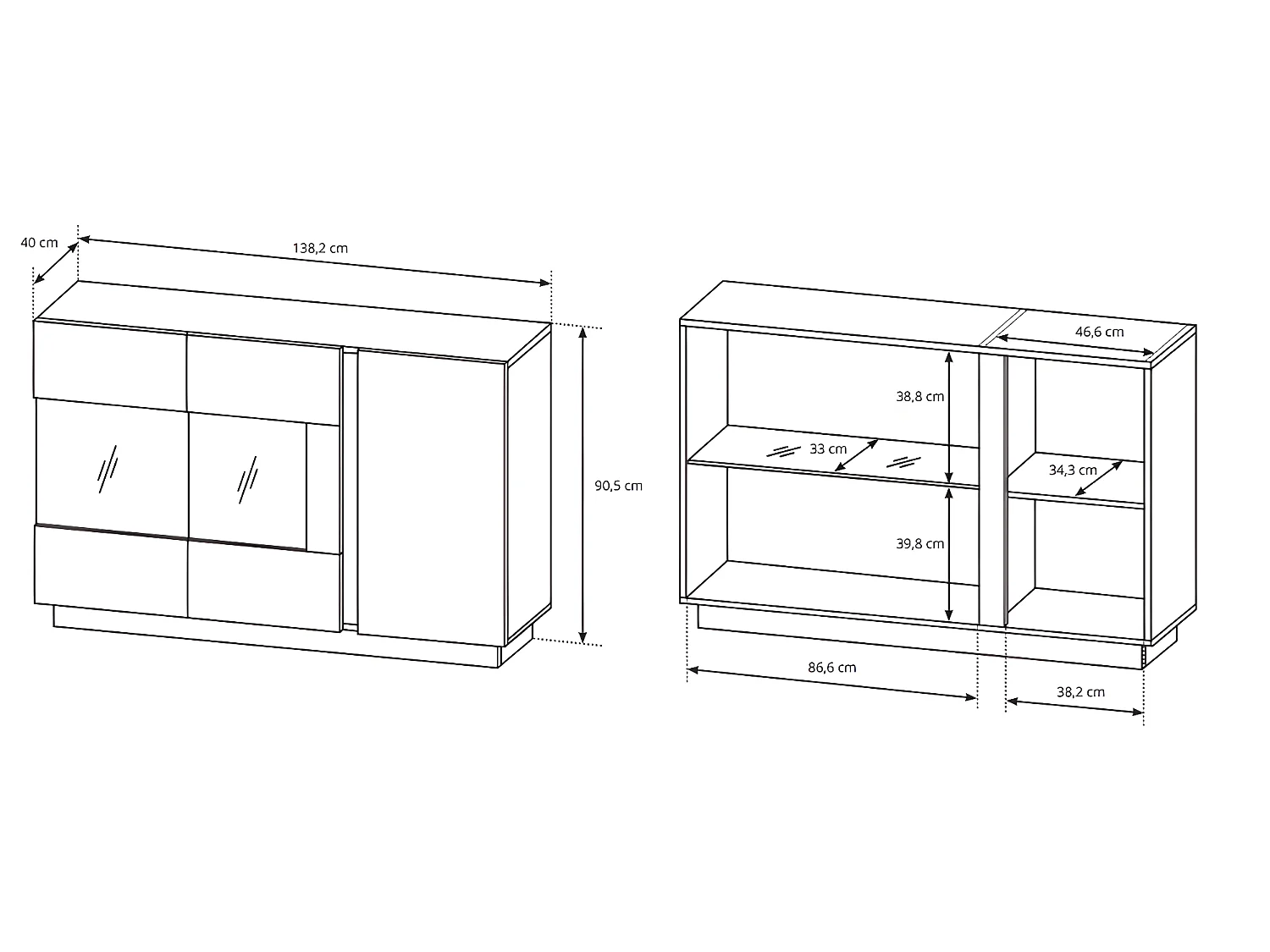 Sideboard MURARI - 3 Türen - Mit LEDs - Weiß Hochglanz & Eiche