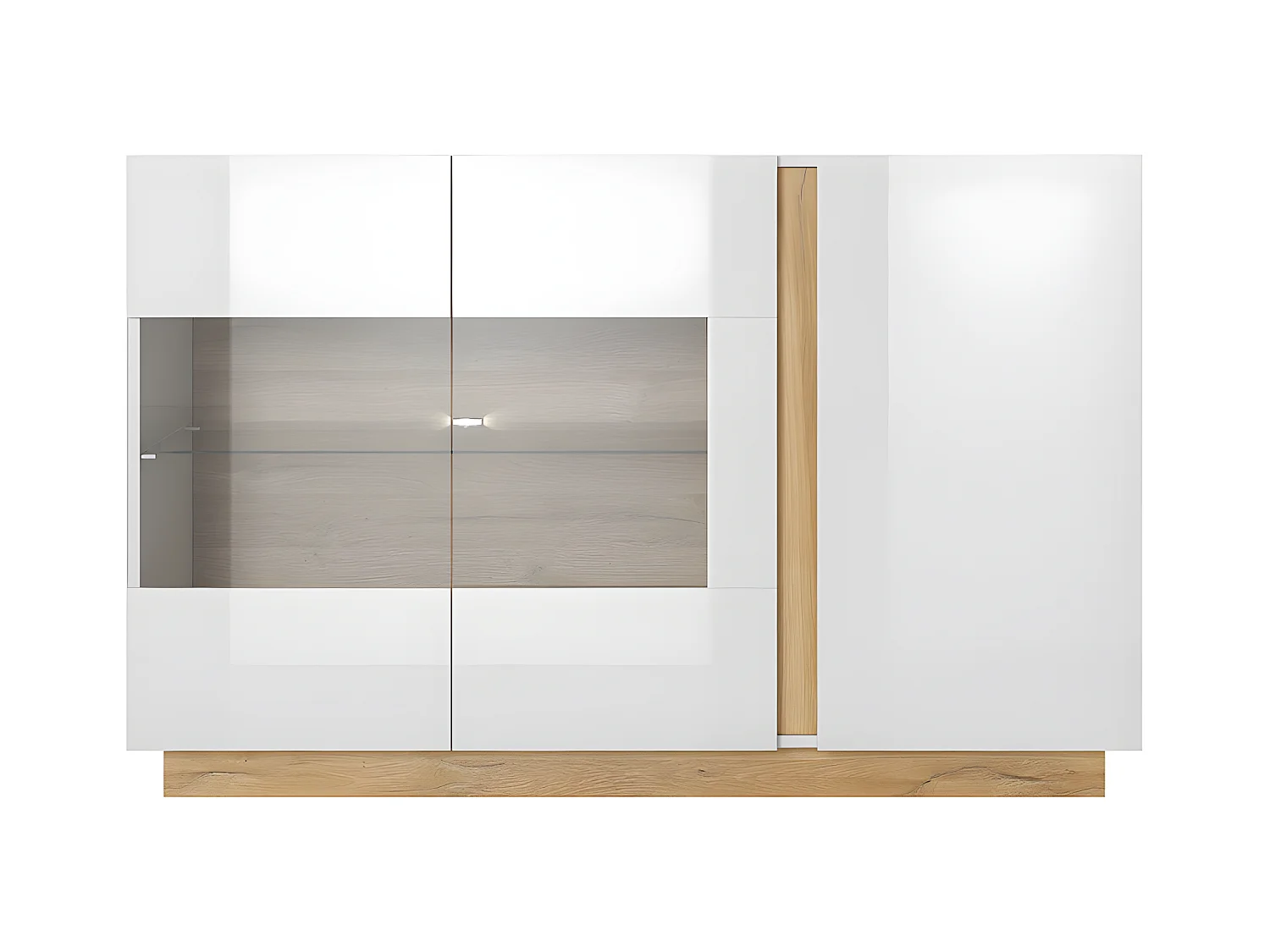 Aparador MURARI - 3 puertas - Con LEDs - Blanco brillante y roble