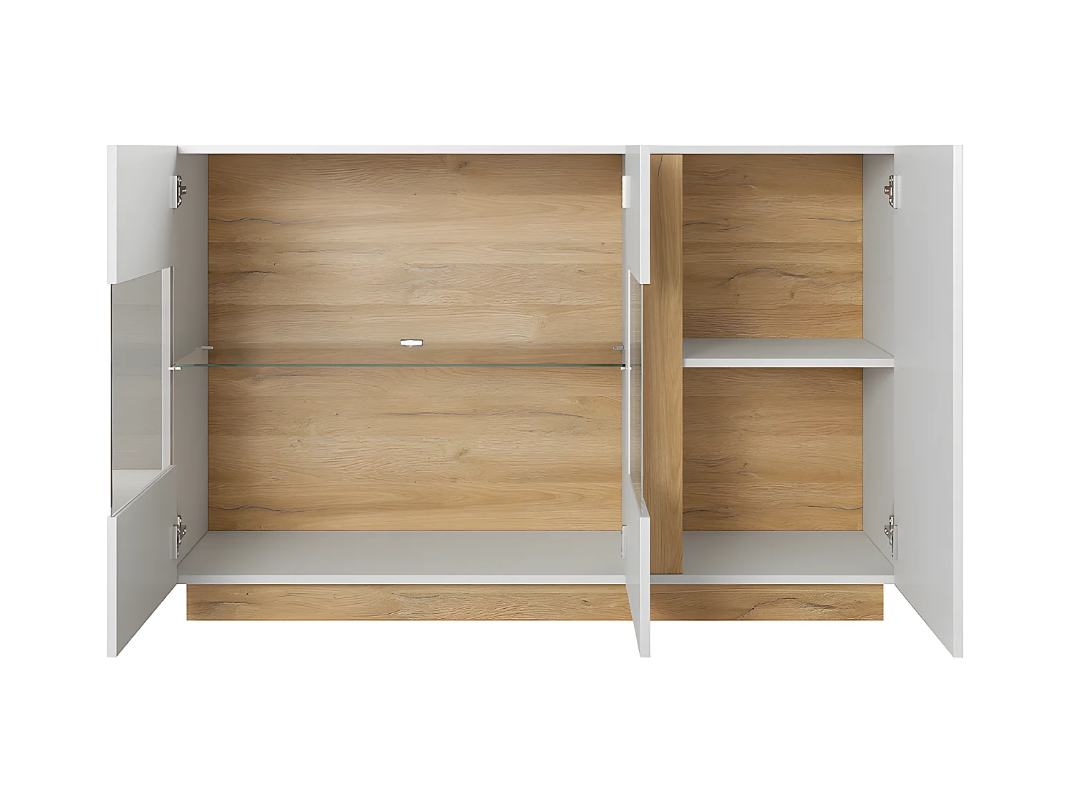 Aparador MURARI - 3 puertas - Con LEDs - Blanco brillante y roble