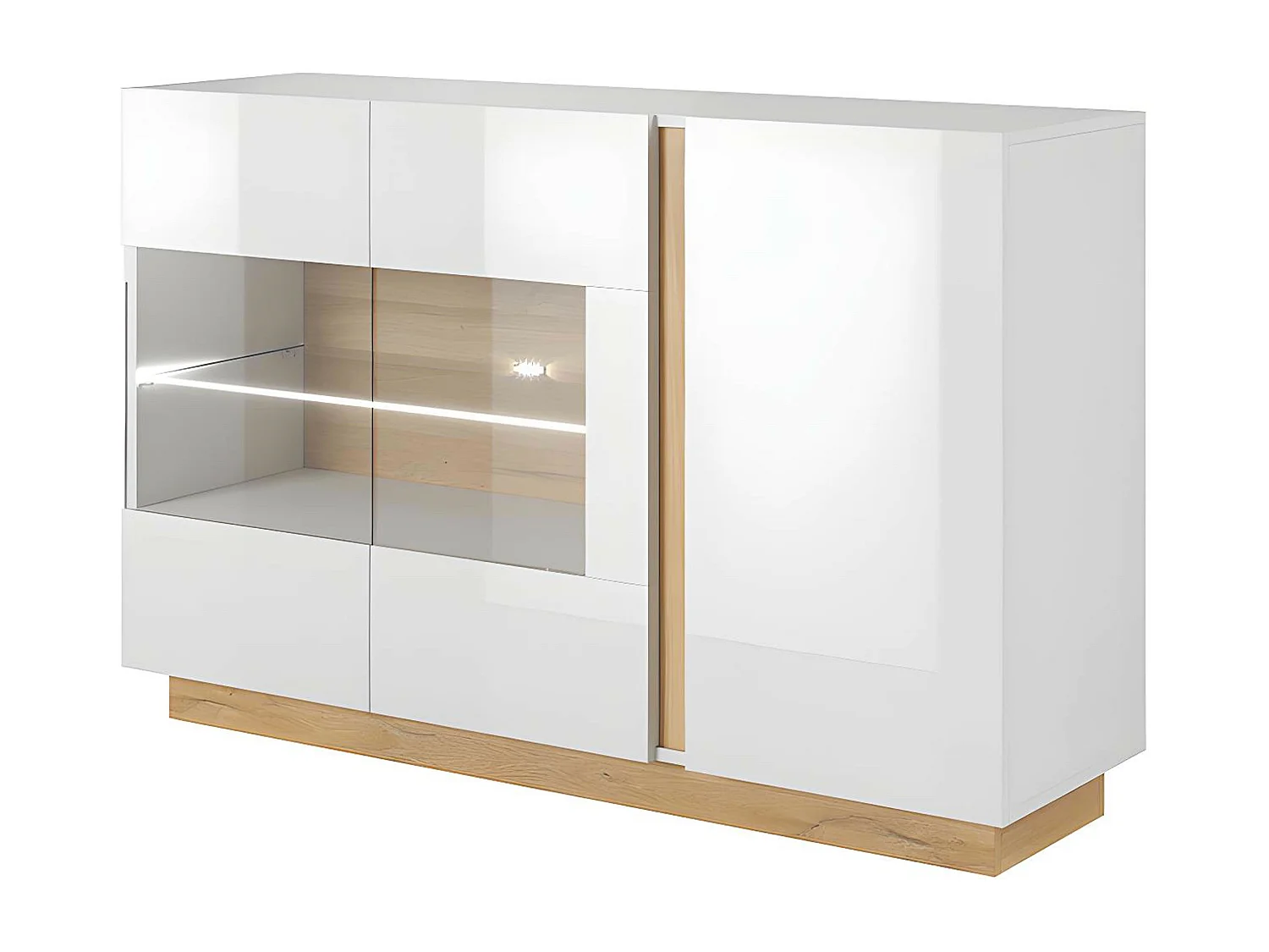 Skänk MURARI - 3 dörrar - Med LEDs - Högglans vit och ek