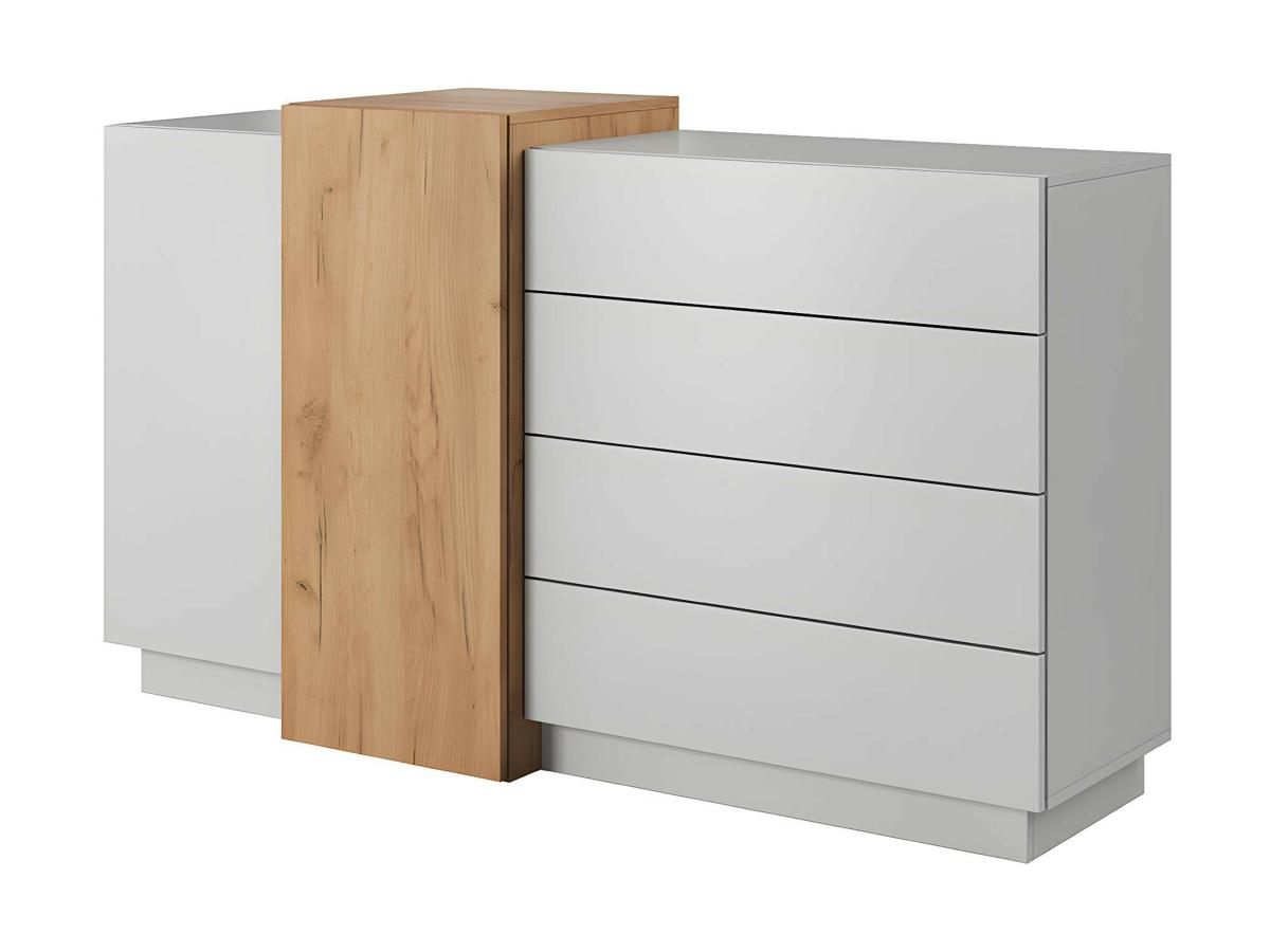 Sideboard mit 2 Türen & 4 Schubladen - Weiß & Eichefarben - FRANCOLI günstig online kaufen