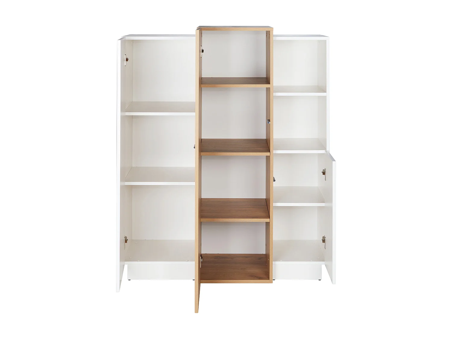 Buffet haut FRANCOLI - 3 portes et 2 niches - Blanc et chêne