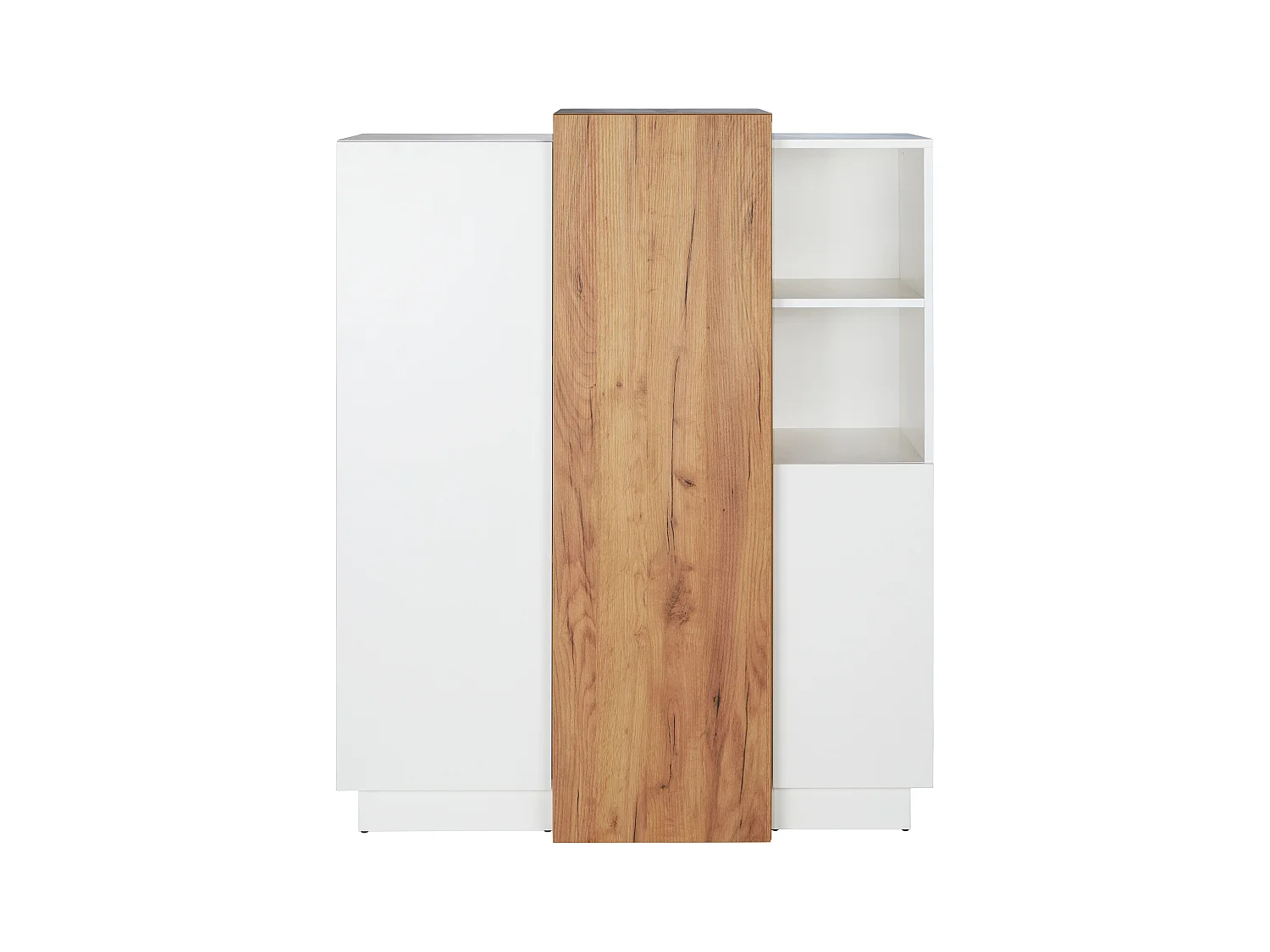 Aparador alto FRANCOLI - 3 puertas y 2 estantes - Blanco y roble