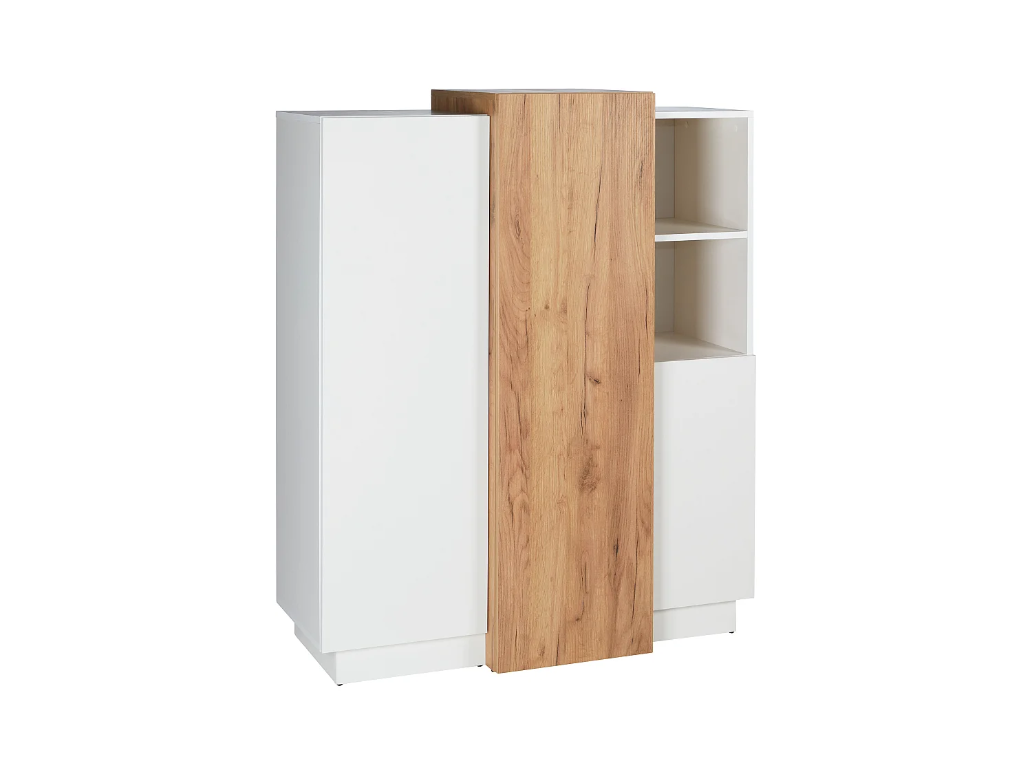 Aparador alto FRANCOLI - 3 puertas y 2 estantes - Blanco y roble
