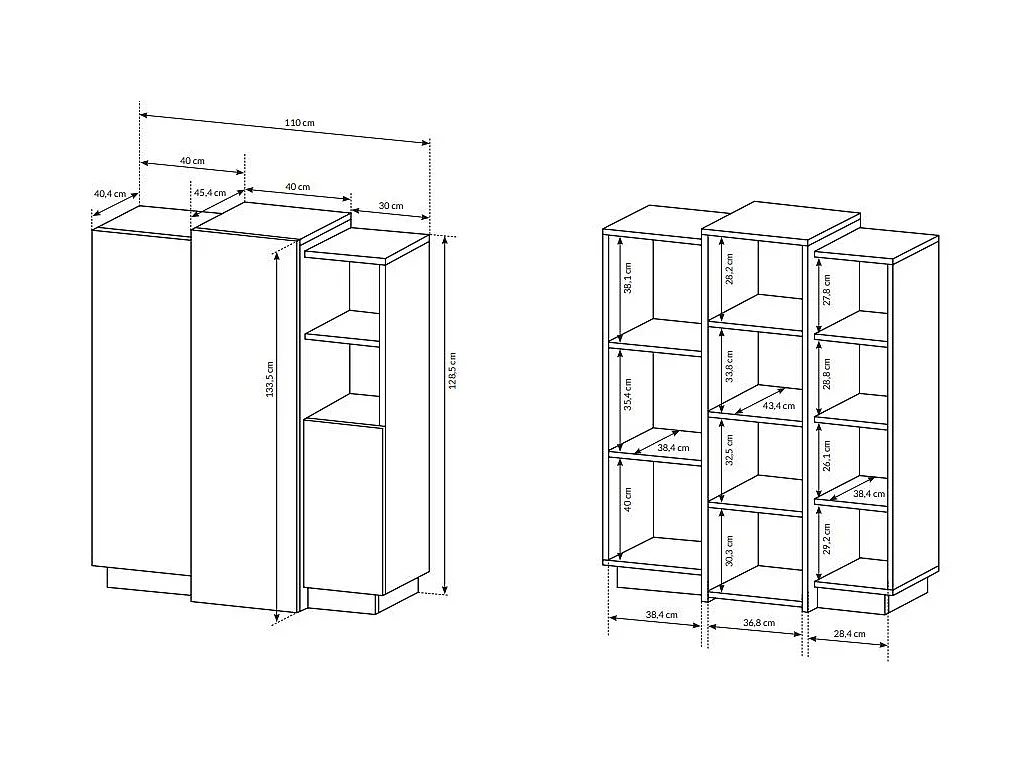 Buffet haut FRANCOLI - 3 portes et 2 niches - Blanc et chêne