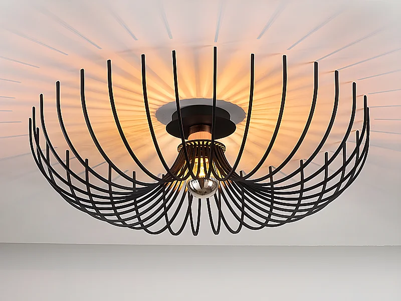 Plafonnier filaire en métal - D. 56 x H. 16 cm - Noir - ASPENDOS