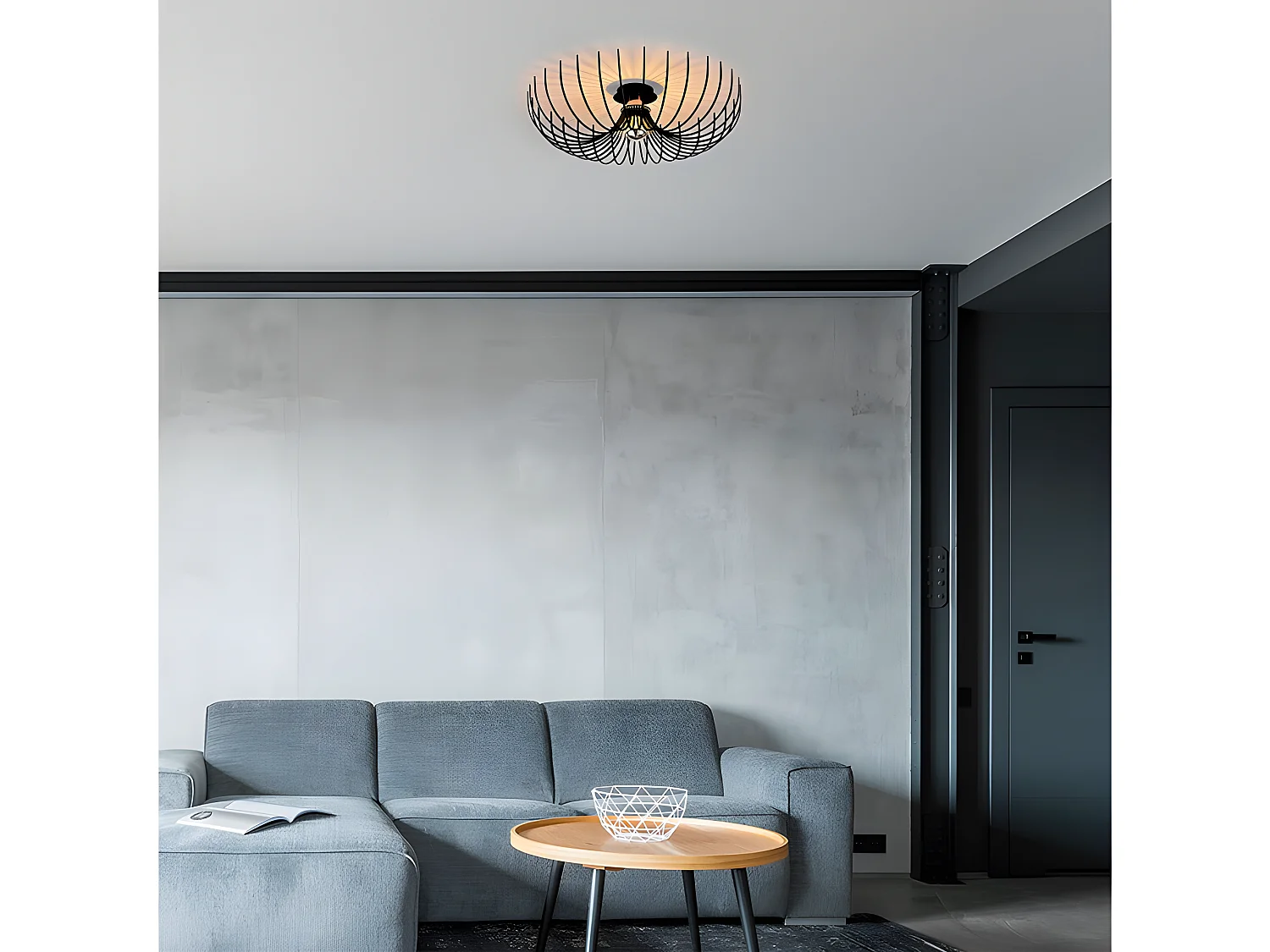 Plafoniera cavi D.56 x H. 16 cm in Metallo Nero - ASPENDOS