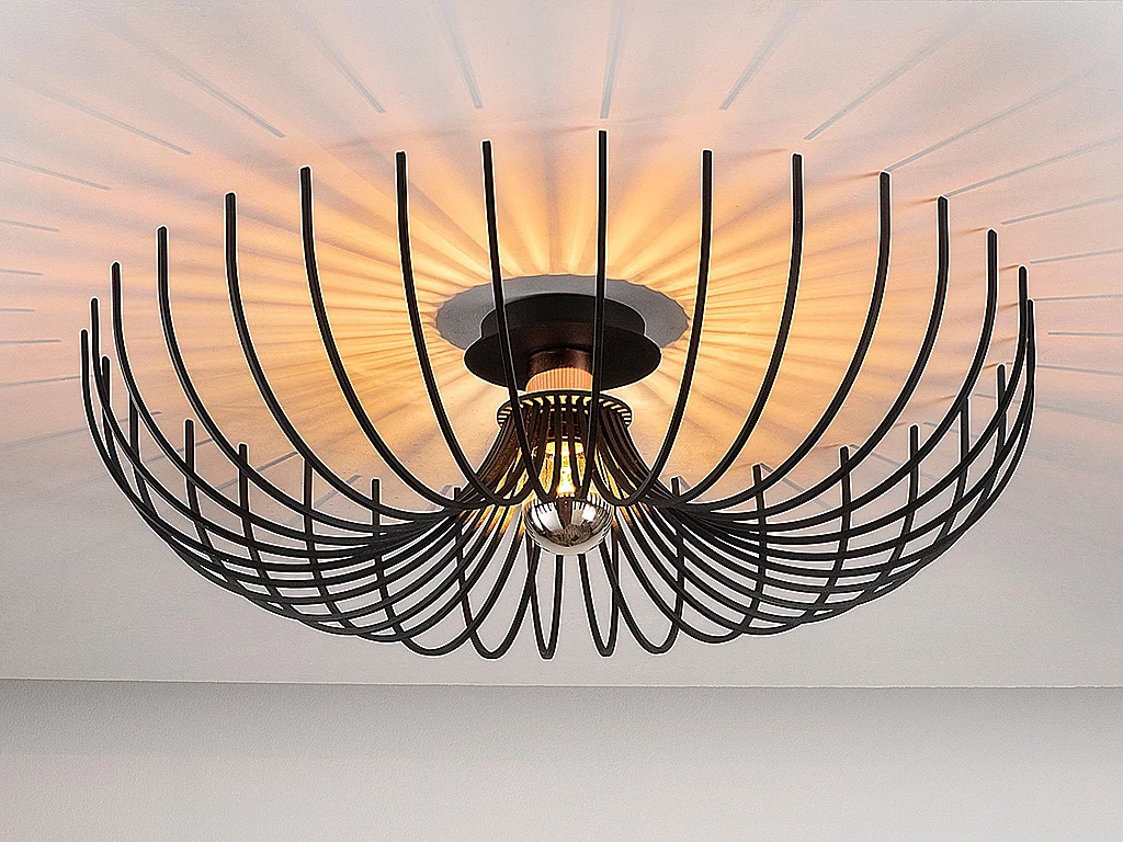 Candeeiro de teto filiforme em metal de D.56 x A.16 cm cor preto - ASPENDOS