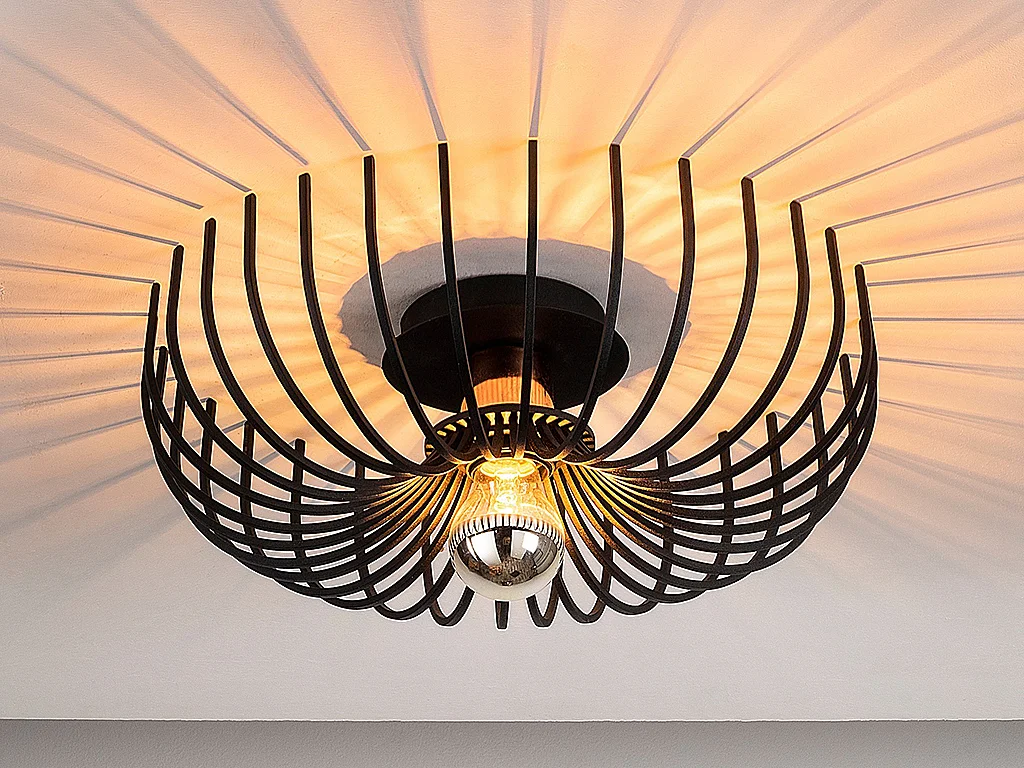 Plafondlamp in metaaldraad - Ø 36 x H 12 cm - Zwart - ASPENDOS