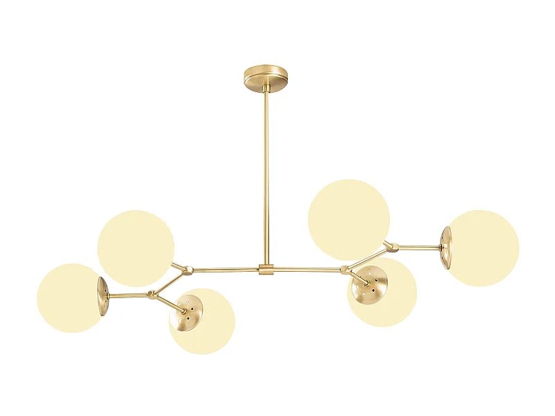 Candeeiro de teto em metal 6 globos de C. 100 x A. 52 cm cor dourado e branco - DAMAR