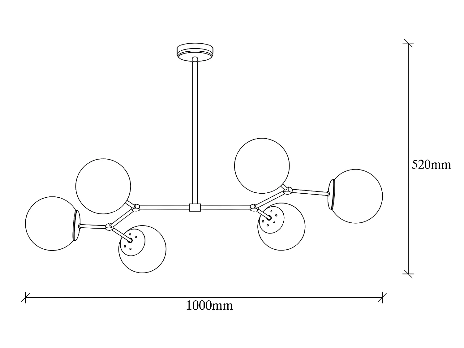 Lustre en métal - 6 globes - L. 100 x H. 52 cm - Doré et blanc - DAMAR