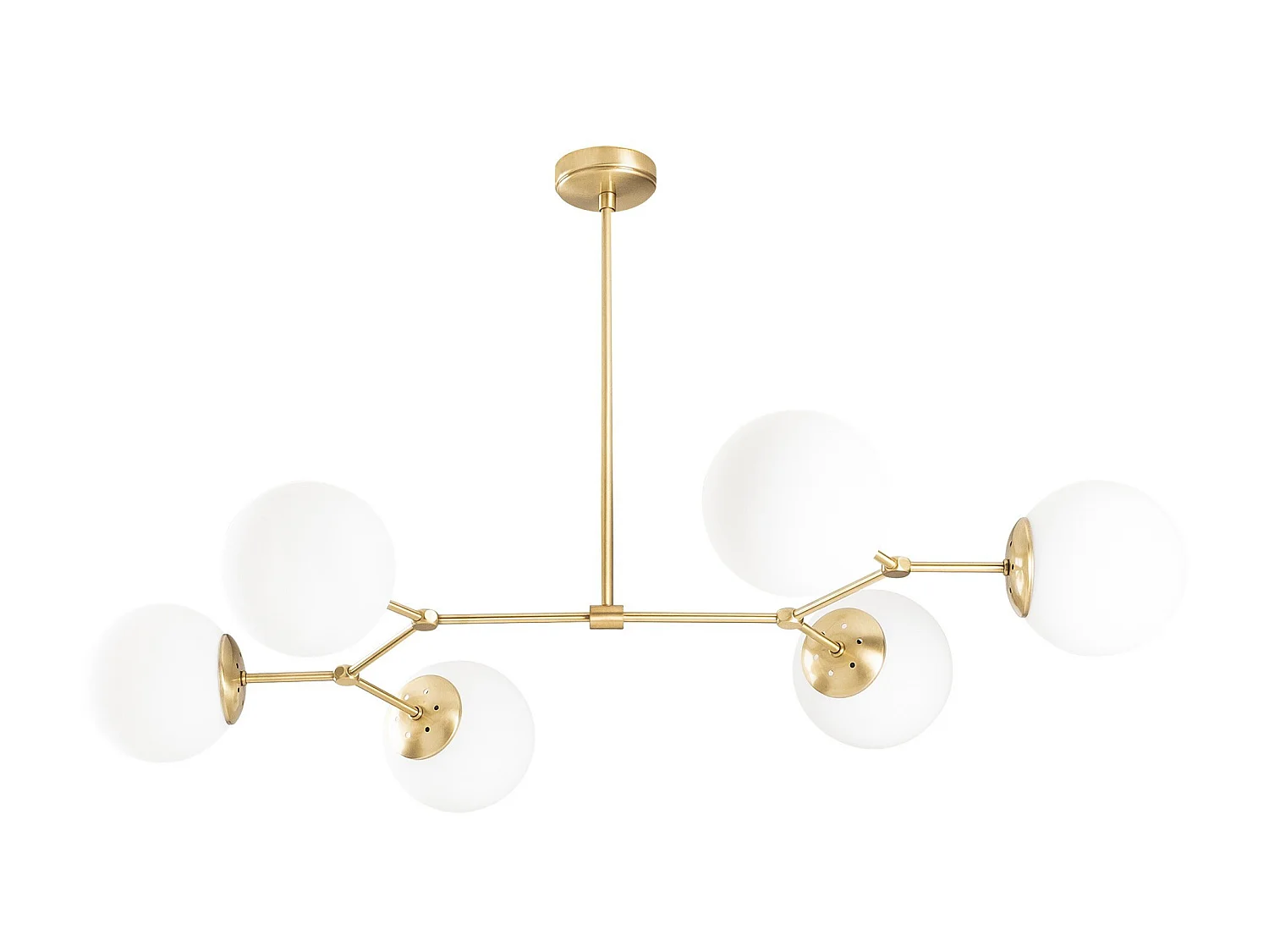 Lampadario 6 sfere L. 100 x H. 52 cm in Metallo Dorato e Bianco - DAMAR