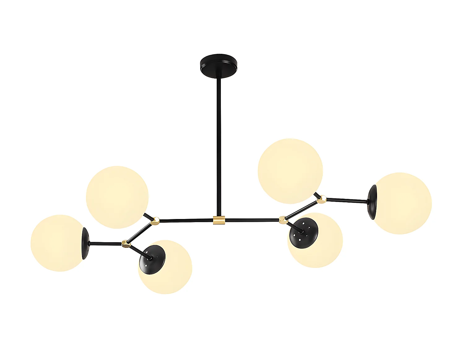 Lampadario 6 sfere L. 100 x H. 52 cm in Metallo Nero e Bianco - DAMAR
