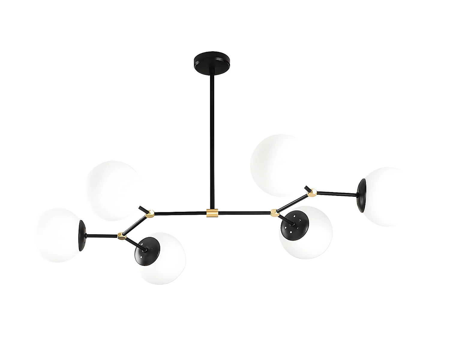 Lampadario 6 sfere L. 100 x H. 52 cm in Metallo Nero e Bianco - DAMAR