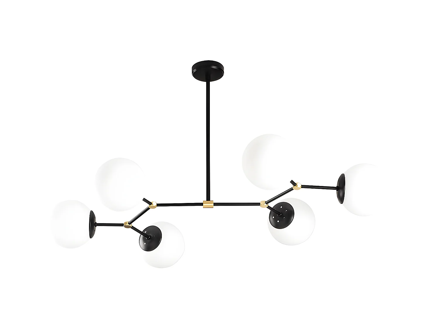 Lustre en métal - 6 globes - L. 100 x H. 52 cm - Noir et blanc - DAMAR