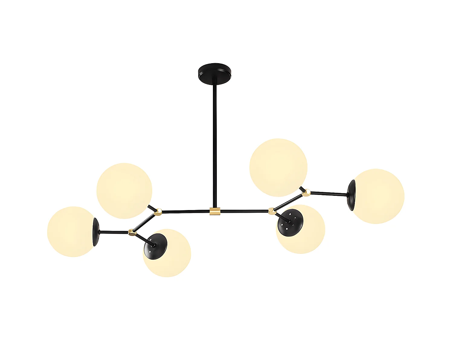 Lámpara de techo de metal 6 globos DAMAR - Ancho 100 x Alt. 52 cm - Negro y blanco