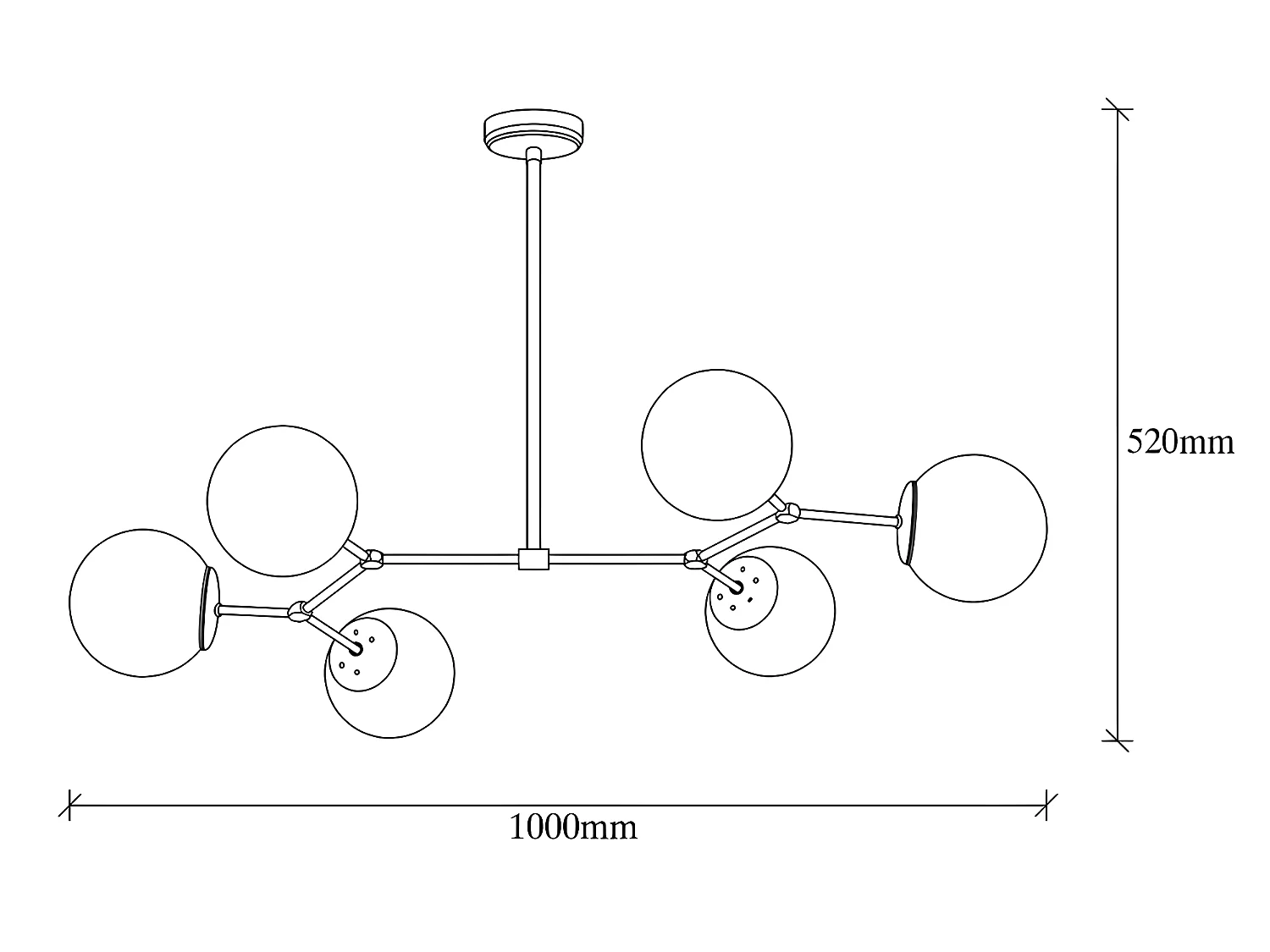 Lámpara de techo de metal 6 globos DAMAR - Ancho 100 x Alt. 52 cm - Negro y blanco